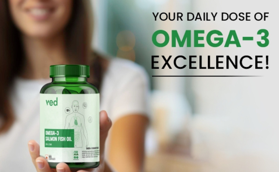 Vedayu Salmon Fish Oil Omega 3 Capsule 1000mg – Omega-3 Supplement with Salmon Oil for Heart & Brain Health - 30 Softgels Capsules