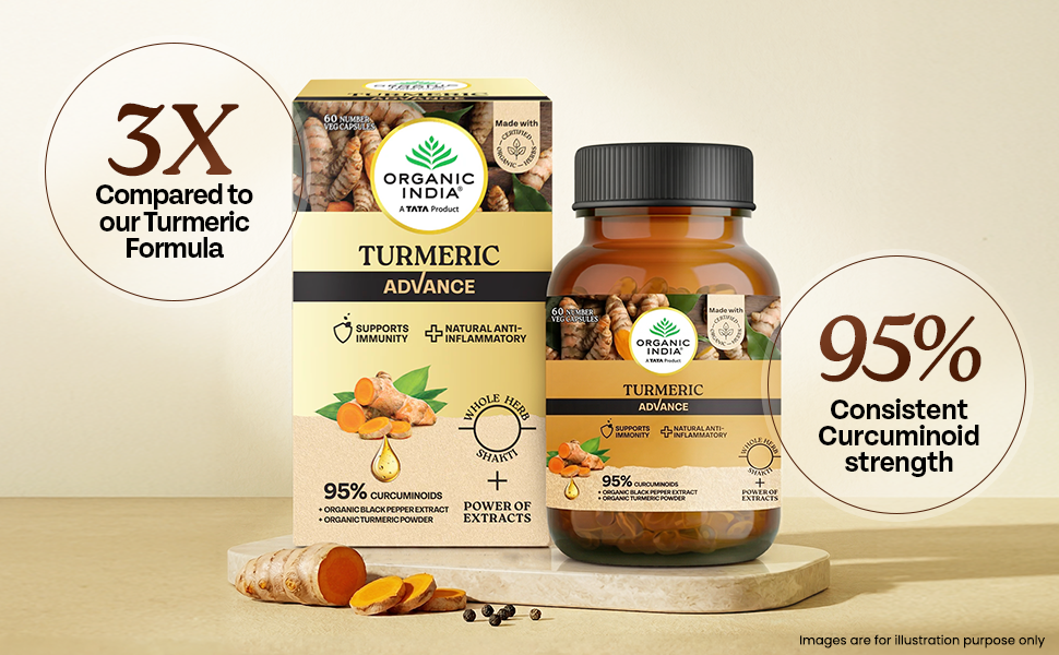 Organic India Turmeric Advance Capsules, 60 Veg Capsules, 95% Curcuminoids, With Black Pepper Extract, Joint Support, Anti-Inflammatory & Immunity Booster