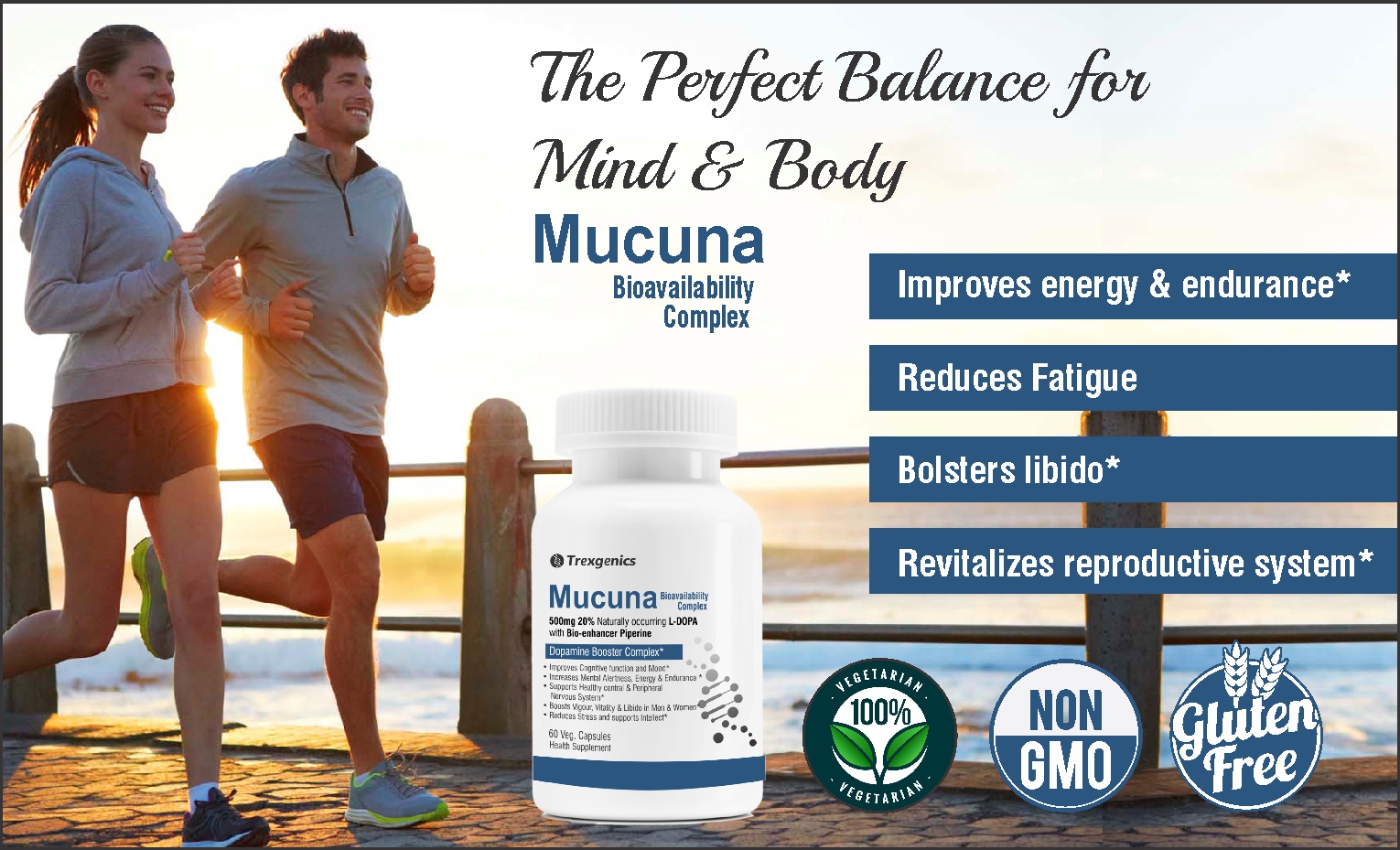 Trexgenics MUCUNA (20% L-Dopa) Pruriens (Kapikachhu) 500mg with Bio-enhancer Piperine 5mg Dopamine Booster Complex, Brain function, Nervous System (60 Vcaps) (1)