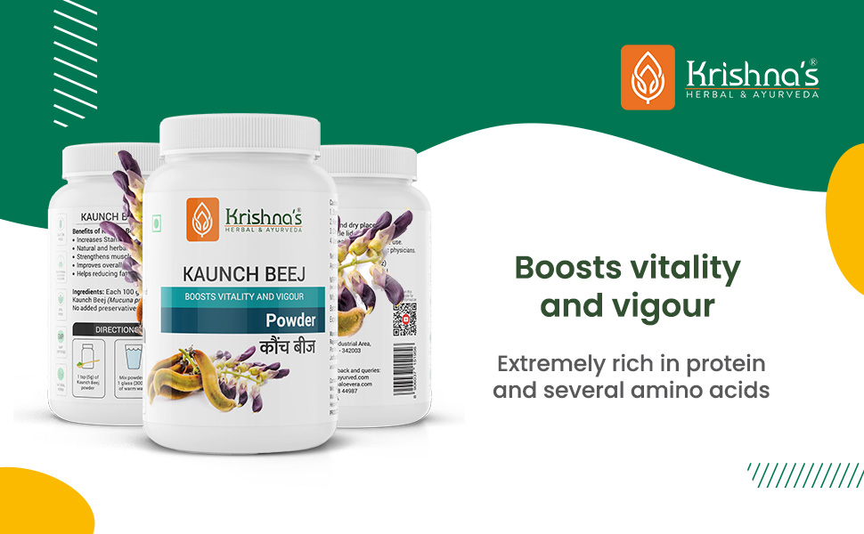 Krishna's Kaunch Beej (Mucuna pruriens) Powder - 100 g | 100% Natural Kaunch seeds | Boosts Vigour & Vitality