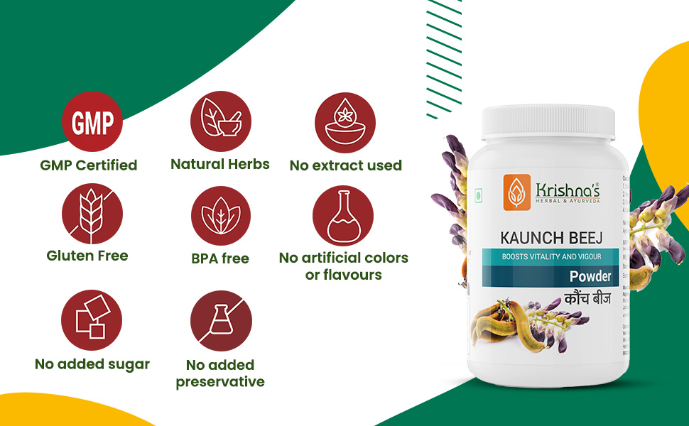 Krishna's Kaunch Beej (Mucuna pruriens) Powder - 100 g | 100% Natural Kaunch seeds | Boosts Vigour & Vitality