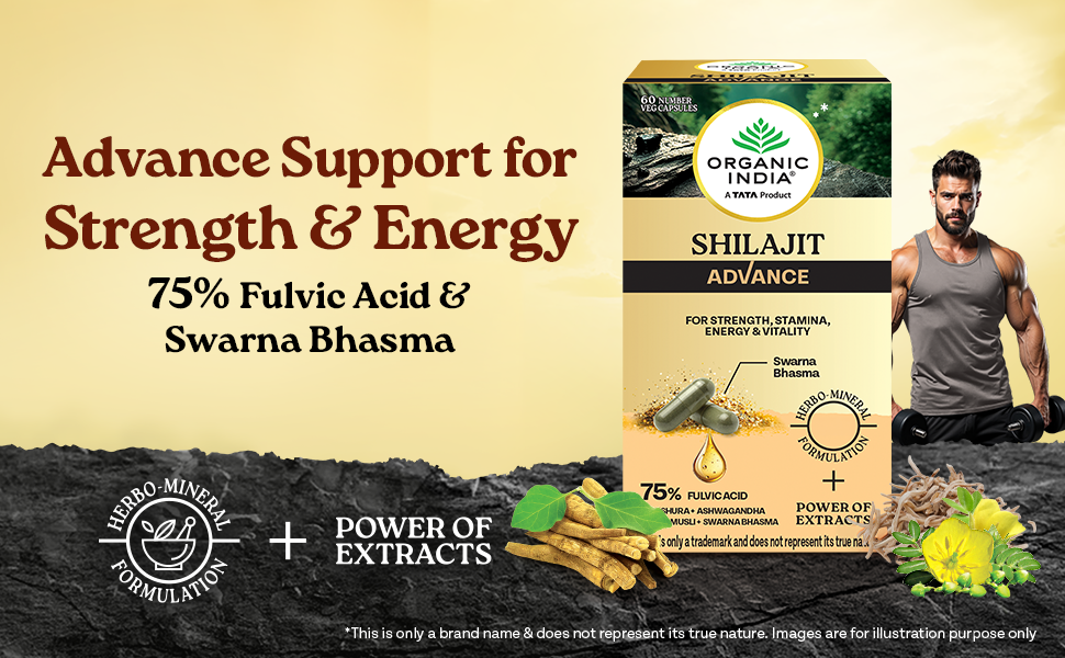 Organic India Shilajit Advance Capsules, 60 Veg Capsules, 75% Fulvic Acid, With Ashwagandha, Gokshura & Safed Musli, Strength, Stamina, Energy & Vitality Support
