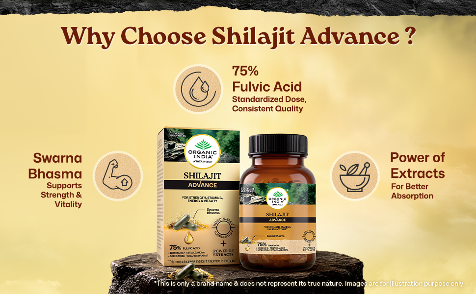 Organic India Shilajit Advance Capsules, 60 Veg Capsules, 75% Fulvic Acid, With Ashwagandha, Gokshura & Safed Musli, Strength, Stamina, Energy & Vitality Support