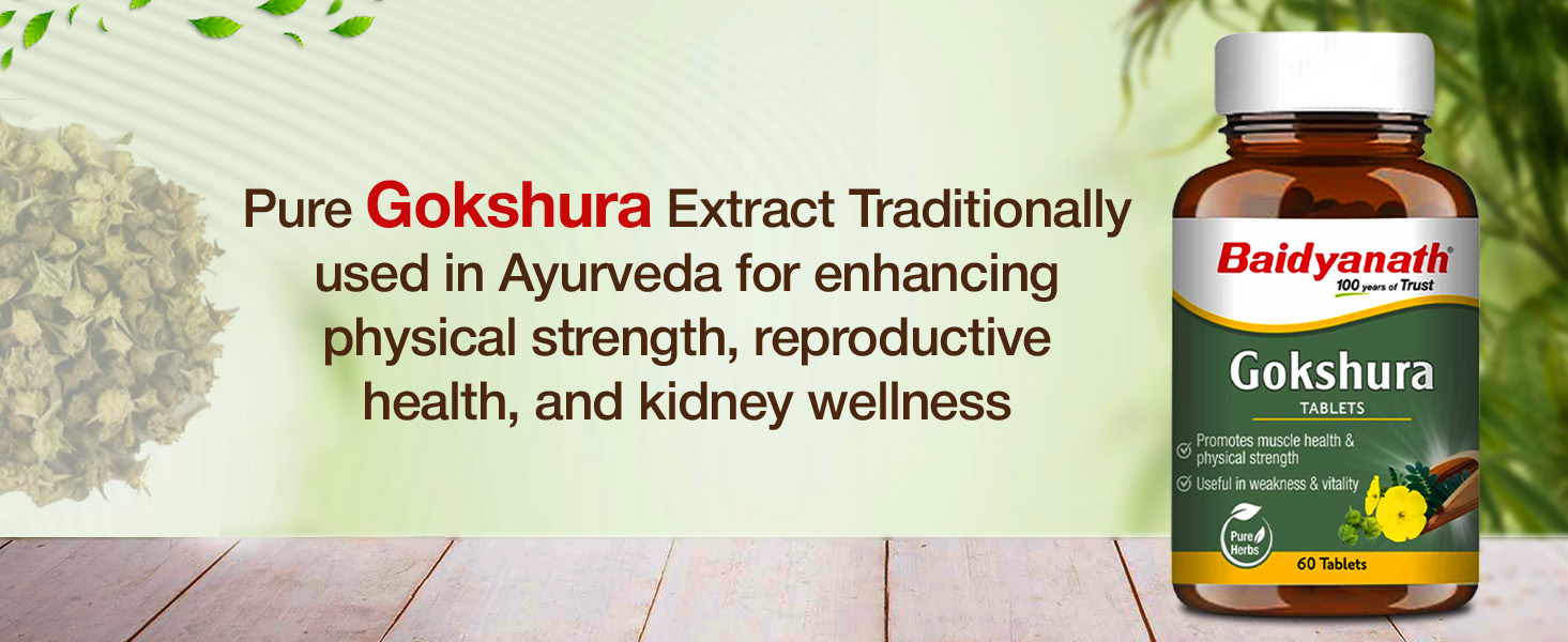 Baidyanath Ayurved Gokshura - 60 Tablets | Supports Strength & Vitality