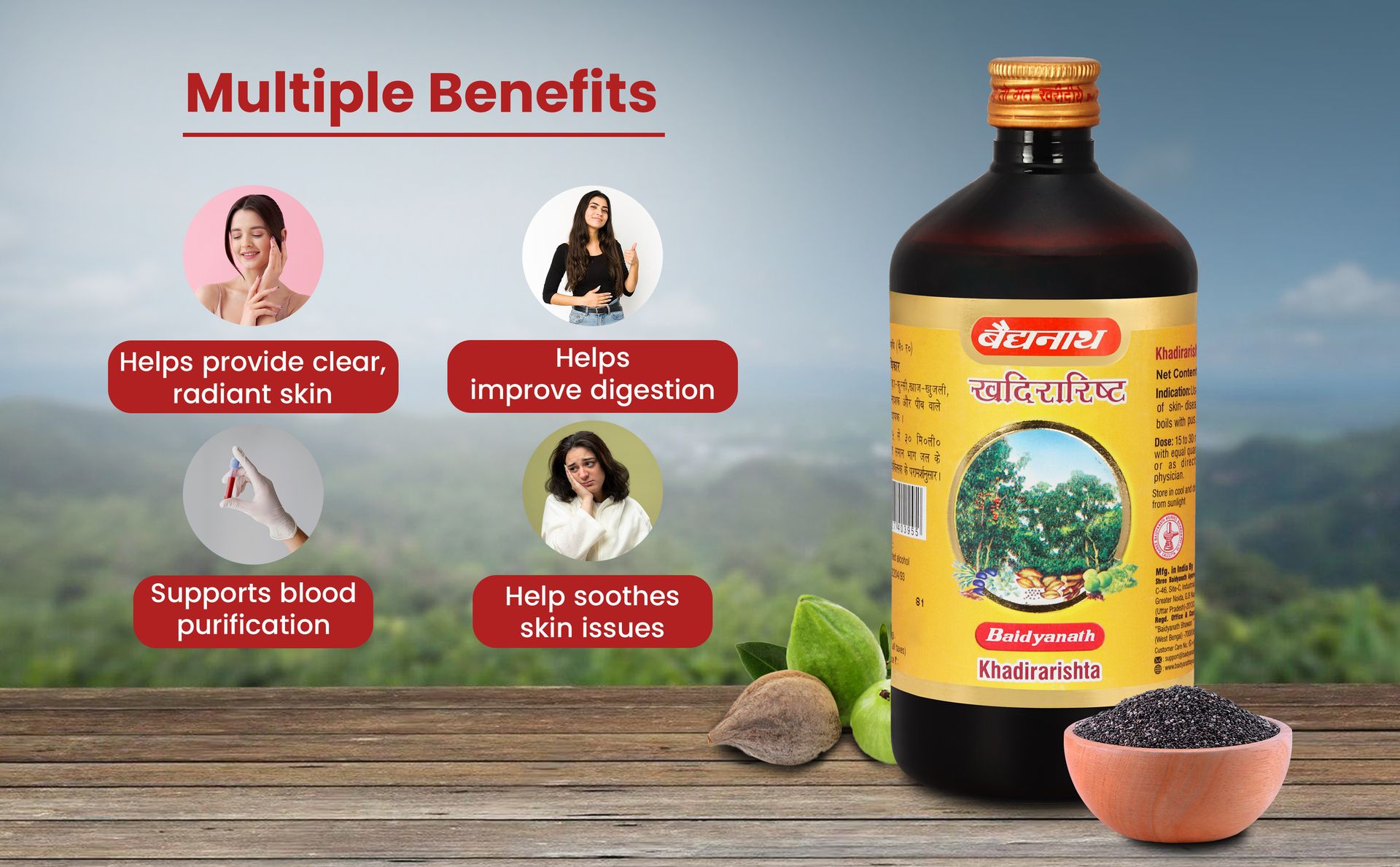 Baidyanath Ayurved Khadirarishta - 450 ML | Ayurved Syrup for Skin Disorders | Blood Purifier