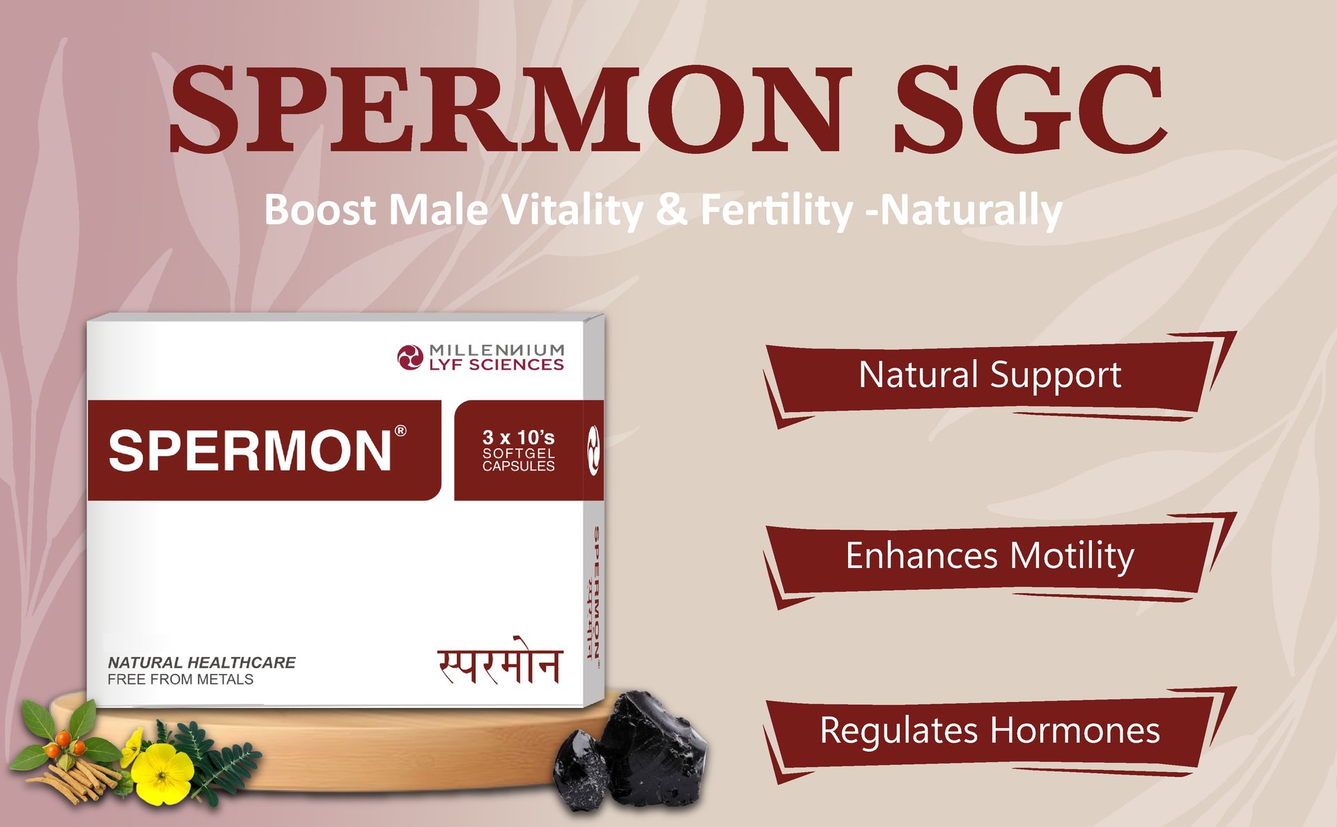 Spermon Natural Softgel Capsules | Improves Fertility comes with Shilajit, Gokshura, Kuanchabheej, Ashwagandha, Safed Musli, Salam Misri, Musk Dana | 60 Soft Gel Capsules