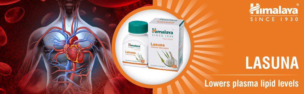 Himalaya Pure Herbs Lasuna Cardiac Wellness Tablets, White, 250 mg, 60 Count