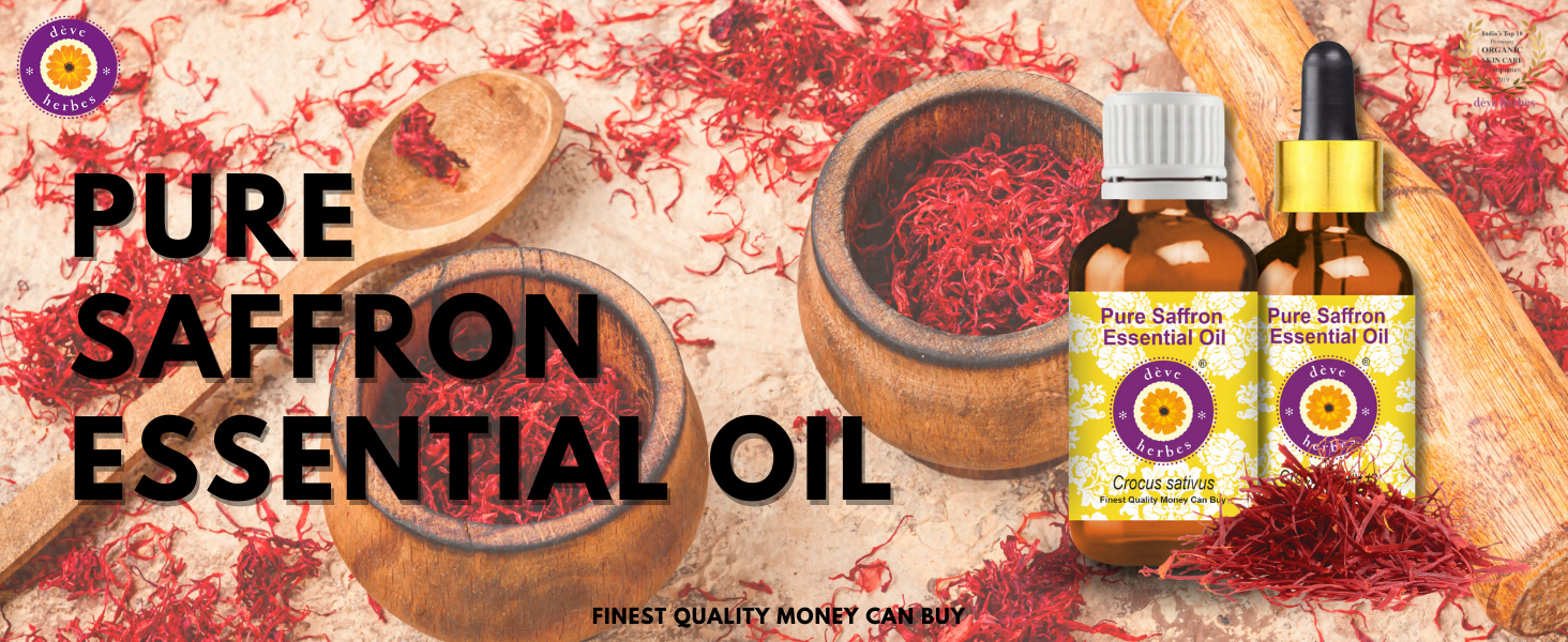 Deve Herbes Saffron Essential Oil (Crocus sativus) Pure | Non-Sticky | Non-greasy | Lightweight | Men & Women | All Skin Types | Steam Distilled 5ml