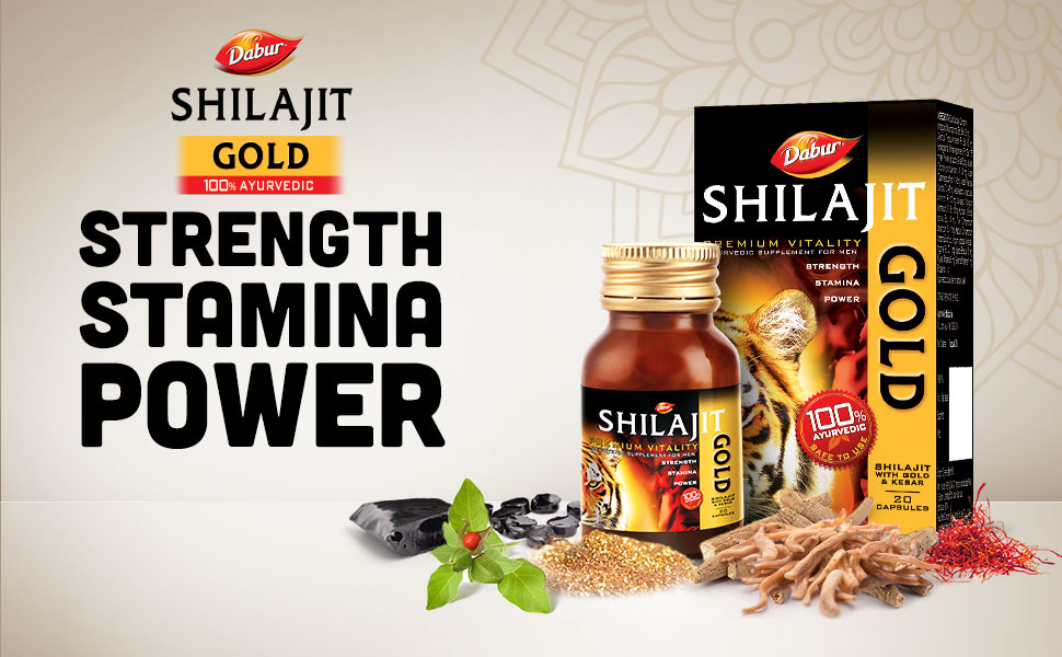 DABUR Shilajit Gold - 20 Capsules | 100% Ayurvedic Capsules for Strength , Stamina and Power | Premium Ayurvedic Supplement | For Men