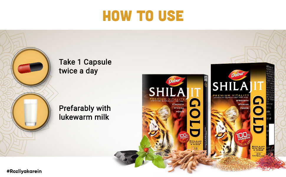 DABUR Shilajit Gold - 20 Capsules | 100% Ayurvedic Capsules for Strength , Stamina and Power | Premium Ayurvedic Supplement | For Men