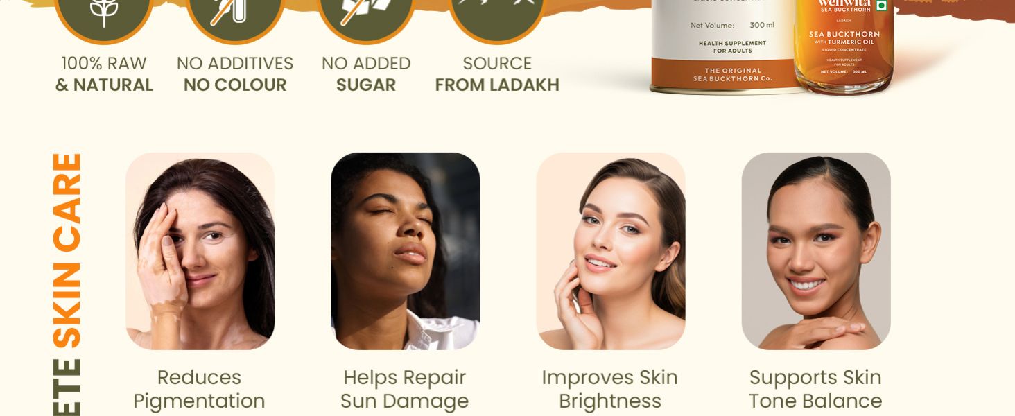 Wellwith by Ayuzera Turmeric Curcumin Oil with Sea buckthorn Berry Pulp 300ml | Kidney Detox | Hormonal Support and Skin Health Supplement | Ayurvedic and Natural, Makes 50 Glass Juice (Pack of 1)