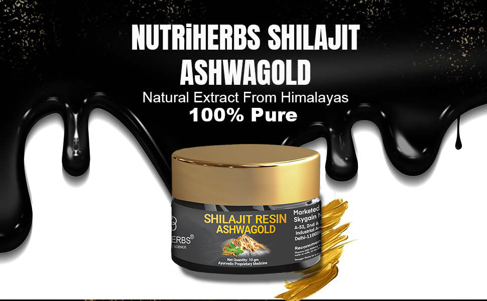 NUTRI HERBS Shilajit Resin Ashwagold 10g – Pure Himalayan Shilajit for Men & Women | Stamina, Energy & Muscle Building Supplement | Ayurvedic Stamina Booster with Ashwagandha | for Gym & Endurance Support (10g Pack of 5)
