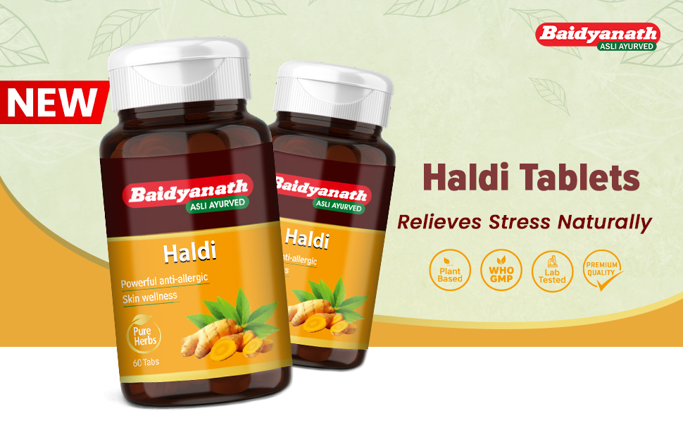 Baidyanath Haldi Tablets - 60 Tablets (Pack of 2) | Ayurvedic Turmeric Supplement | With Haridra Extract | Supports Skin, Immunity & Liver Function |