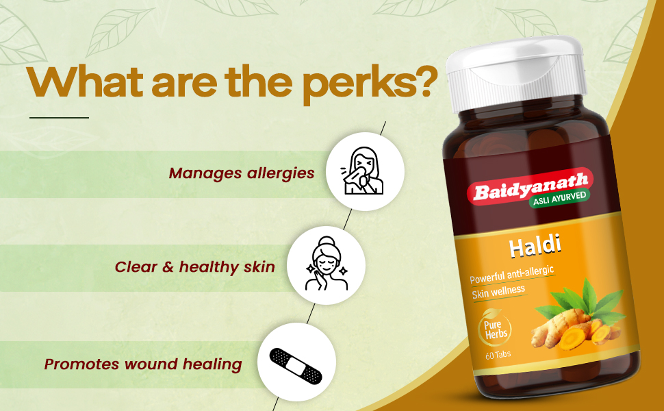 Baidyanath Haldi Tablets - 60 Tablets (Pack of 2) | Ayurvedic Turmeric Supplement | With Haridra Extract | Supports Skin, Immunity & Liver Function |