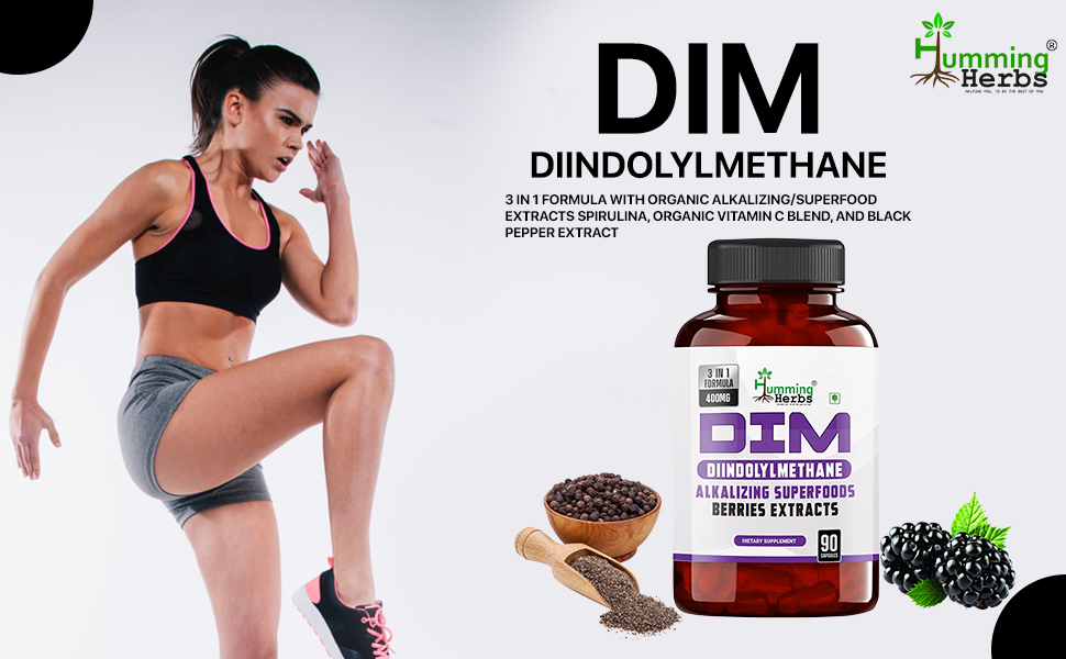 Humming Herbs DIM - Diindolylmethane - Alkalizing Extracts Spirulina,Berries Blend, Black Pepper Extract - 90 cap