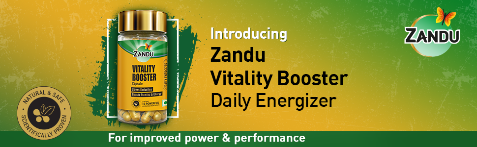 Zandu Vitality Booster Capsule, With Goodness of Ashwagandha, Safed Musli, Gokshur, Shuddha Shjilajit, Helps to Boost Energy and Strength - Pack of 60 Veg Capsules