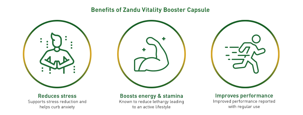 Zandu Vitality Booster Capsule, With Goodness of Ashwagandha, Safed Musli, Gokshur, Shuddha Shjilajit, Helps to Boost Energy and Strength - Pack of 60 Veg Capsules