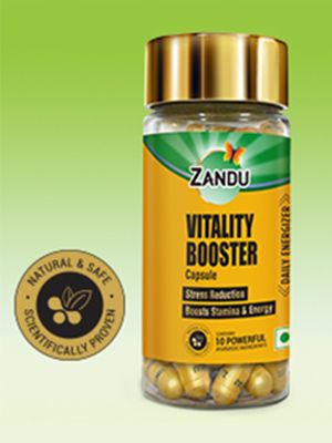 Zandu Vitality Booster Capsule, With Goodness of Ashwagandha, Safed Musli, Gokshur, Shuddha Shjilajit, Helps to Boost Energy and Strength - Pack of 60 Veg Capsules