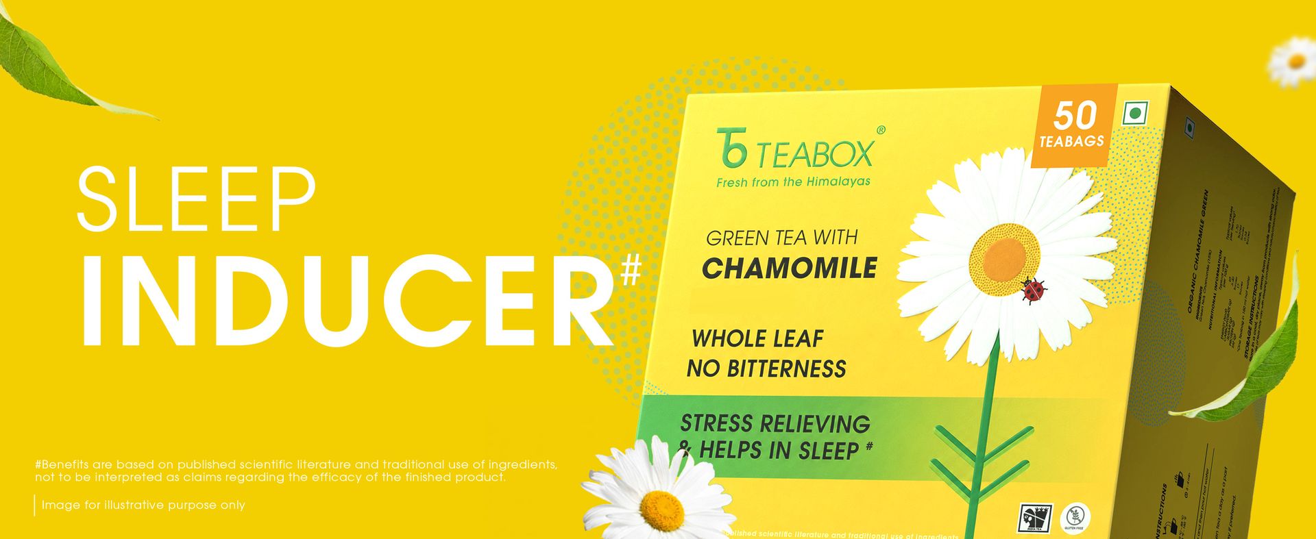 Teabox Chamomile Green Tea 25 Tea Bags | With Egyptian Chamomile Flowers & Whole Leaf Green Tea | Calming Blend for Relaxation & Sleep | Low Caffeine, Fresh & Aromatic (Pack of 2)
