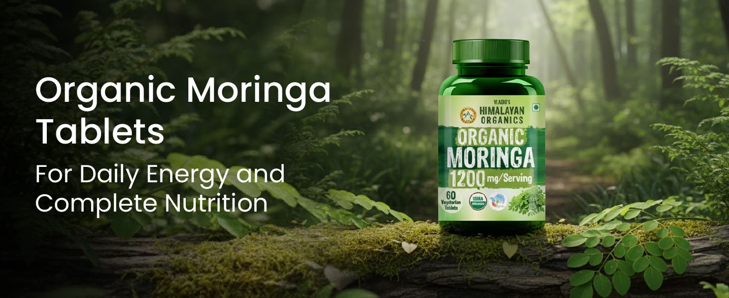 Vlado's Himalayan Organics Organic Moringa Tablet with 1200mg Moringa Leaves Extract | Moringa Powder Tablets for Immunity, Digestion & Energy - 60 Tablets