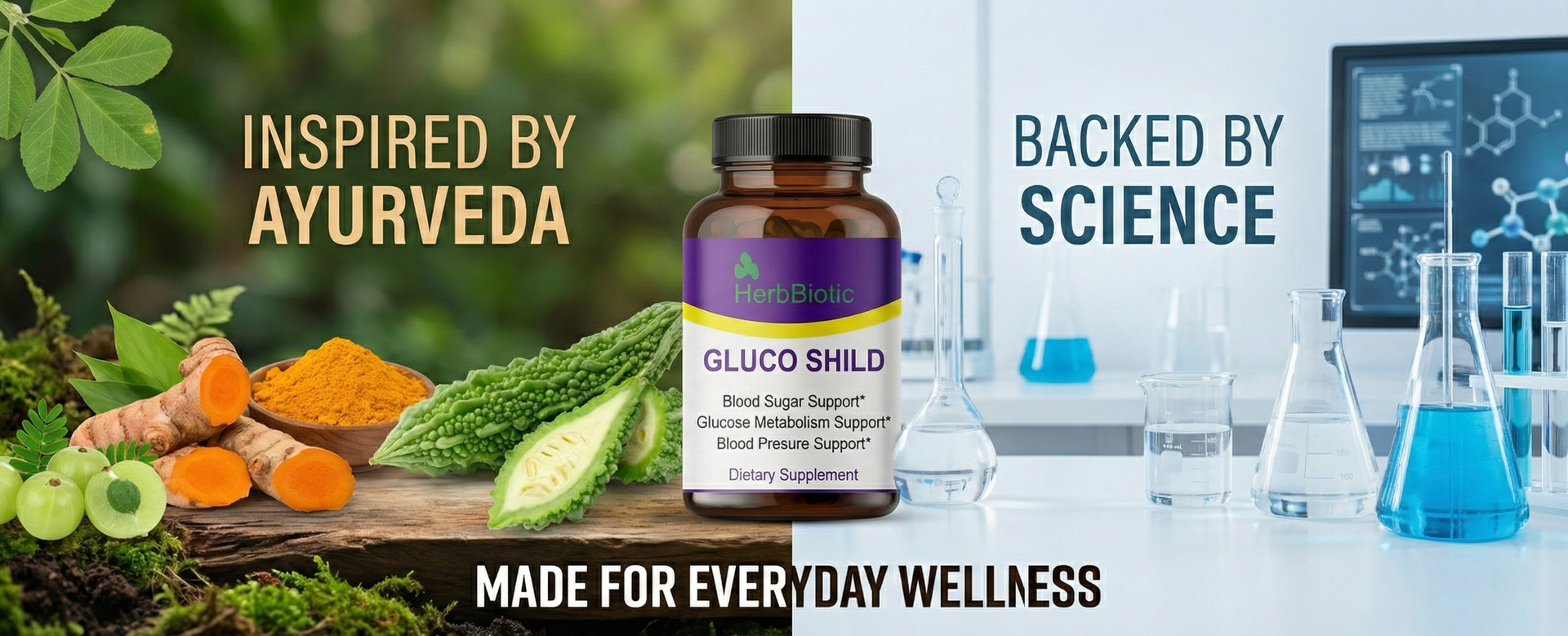 Gluco Shild Sugar Balance Capsules | Herbal Diabetes Support Supplement for Glucose Metabolism & Insulin Health | With Gudmar, Karela, Haridra, Amla, Neem – 60 Capsules | gluco shield herb biotic
