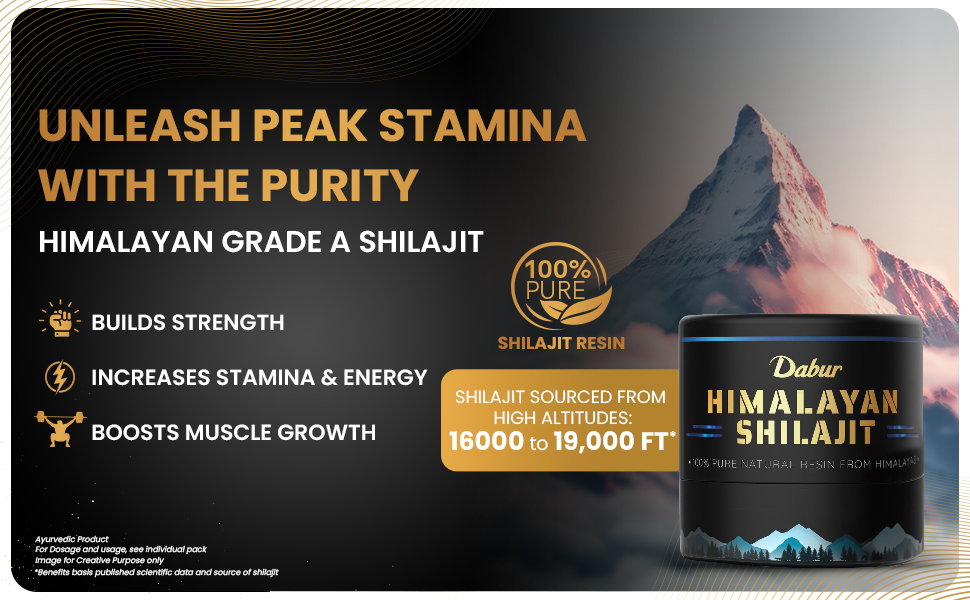Dabur Himalayan Shilajit Resin – 15g | 500mg per Serving | Boosts Strength, Stamina & Muscle Growth | Shilajit for men |100% Ayurvedic Grade A Shilajit Sourced from the Himalayas (Up to 19,000 ft)