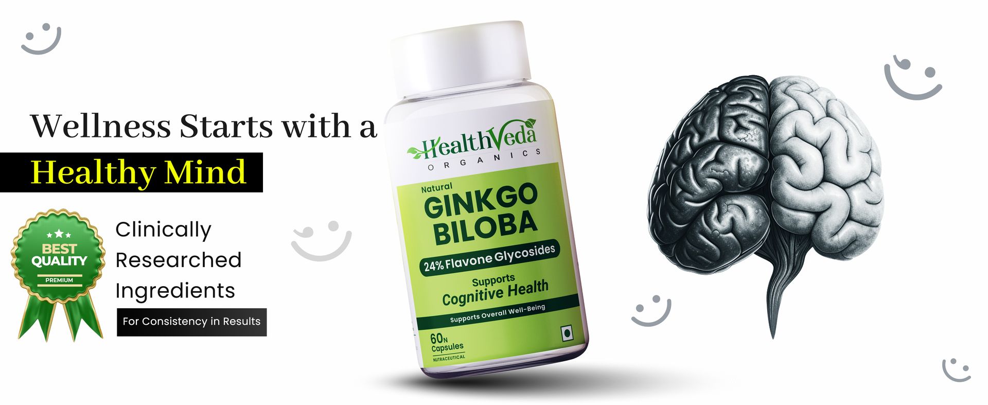 HEALTH VEDA ORGANICS PRIVATE LIMITED Ginkgo Biloba 120 mg | 60 Veg Capsules | Supports Better Concentration & Memory | For both Men & Women