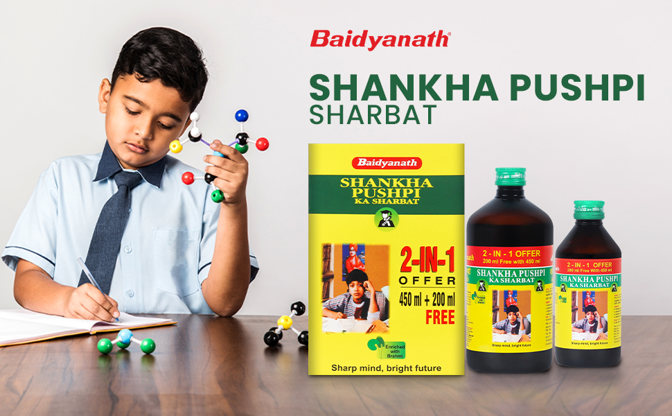 Baidyanath Shankhpushpi Syrup 450ml + 200ml | Memory Booster & Concentration Support | Brahmi Shankhpushpi Formula | Brain Tonic for Kids & Adults | Natural Botanical Ingredients
