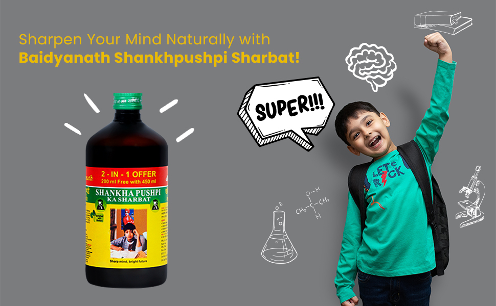 Baidyanath Shankhpushpi Syrup 450ml + 200ml | Memory Booster & Concentration Support | Brahmi Shankhpushpi Formula | Brain Tonic for Kids & Adults | Natural Botanical Ingredients