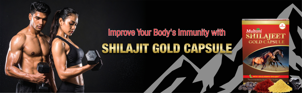 Multani Shilajeet Gold 10 Capsule For Youthful Living, Enriched With Gold, Kesar, Safed Musli & Shilajeet Ayurvedic Shilajit Capsule For Stamina & Endurance