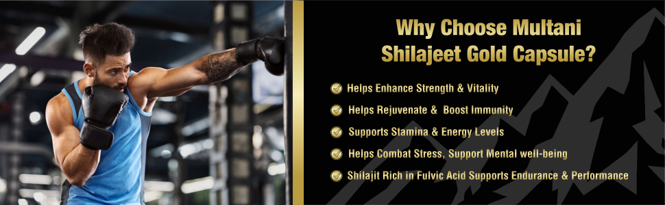 Multani Shilajeet Gold 10 Capsule For Youthful Living, Enriched With Gold, Kesar, Safed Musli & Shilajeet Ayurvedic Shilajit Capsule For Stamina & Endurance