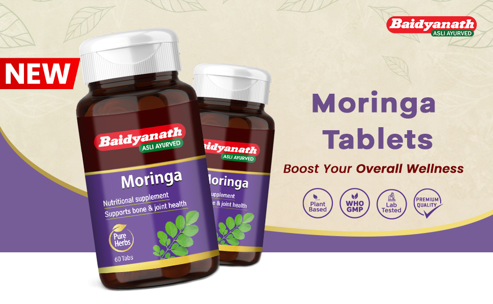 Baidyanath Moringa - 60 Tablets (Pack of 2) | Gives Natural Energy & Nutrients | Daily Nutrition, Bone & Joint Support, Energy & Metabolism | Pure Moringa Leaf Extract |