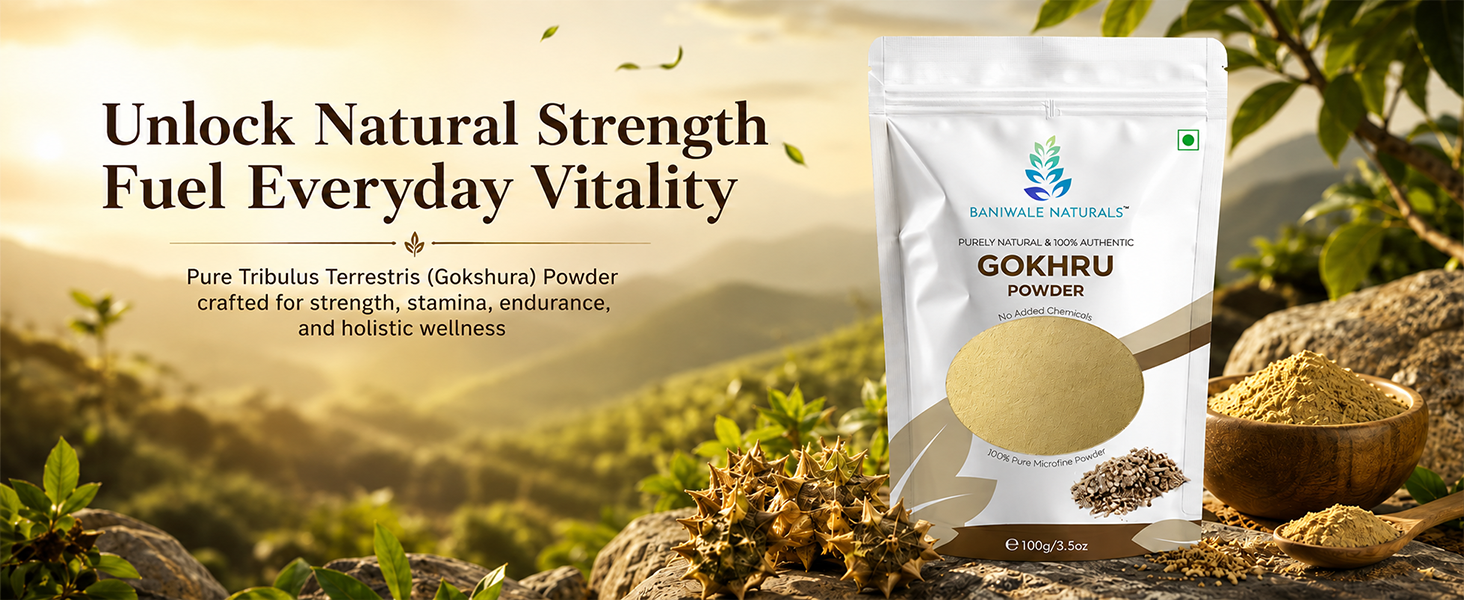 Gokshura Powder - 100g | Tribulus Terrestris/Gokhru Churna | Boost Energy, Strength & Testosterone | Pure & Natural | Non GMO With No Added Preservatives
