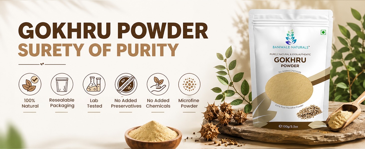 Gokshura Powder - 100g | Tribulus Terrestris/Gokhru Churna | Boost Energy, Strength & Testosterone | Pure & Natural | Non GMO With No Added Preservatives