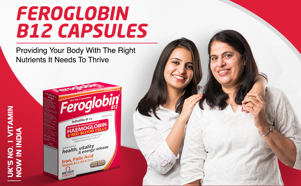 Feroglobin B12 Capsules for Iron, Haemoglobin & Red Blood Cell Formation (Monthly Pack) | Iron, Folic Acid, Vitamin B12, B6 & Zinc | Supports Energy Release & Vitality | Gluten Free | 30 Capsules