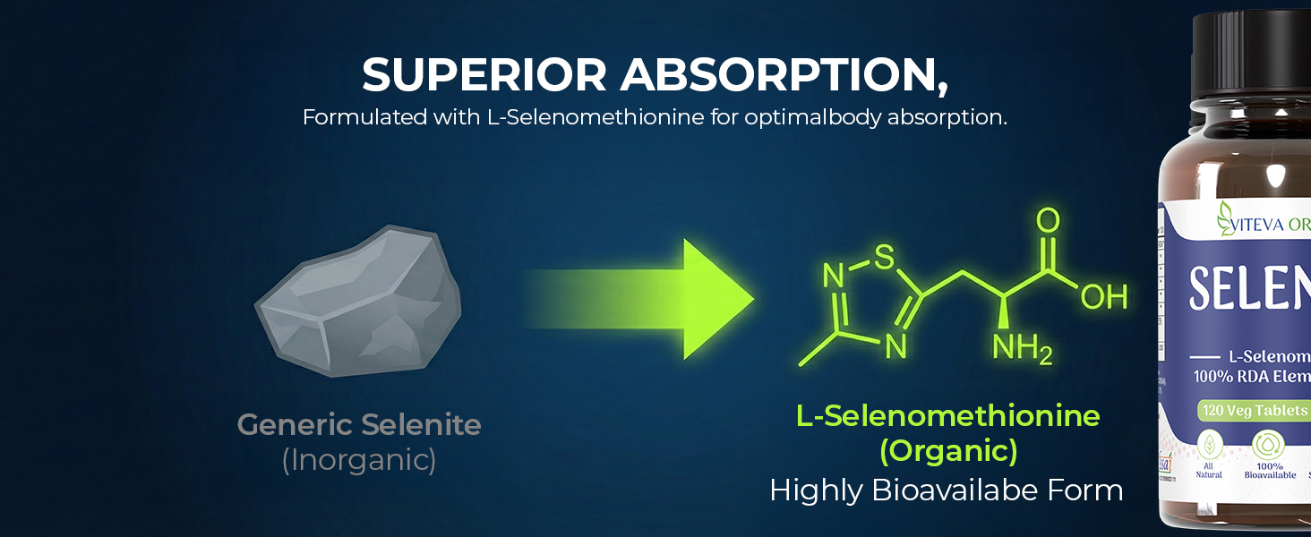 Selenium Contains 100mcg L Selenomethionine, 120 Veg Tablets | Immune Support, Thyroid, Prostate and Heart Health & Superior Absorption | Non-GMO