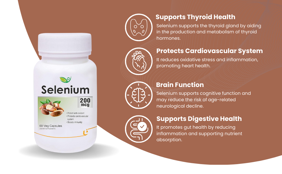 Biotrex Nutraceuticals Selenium 200 (mcg) for Immune System, Thyroid, Prostate and Heart Health | 60 Vegetarian Capsules