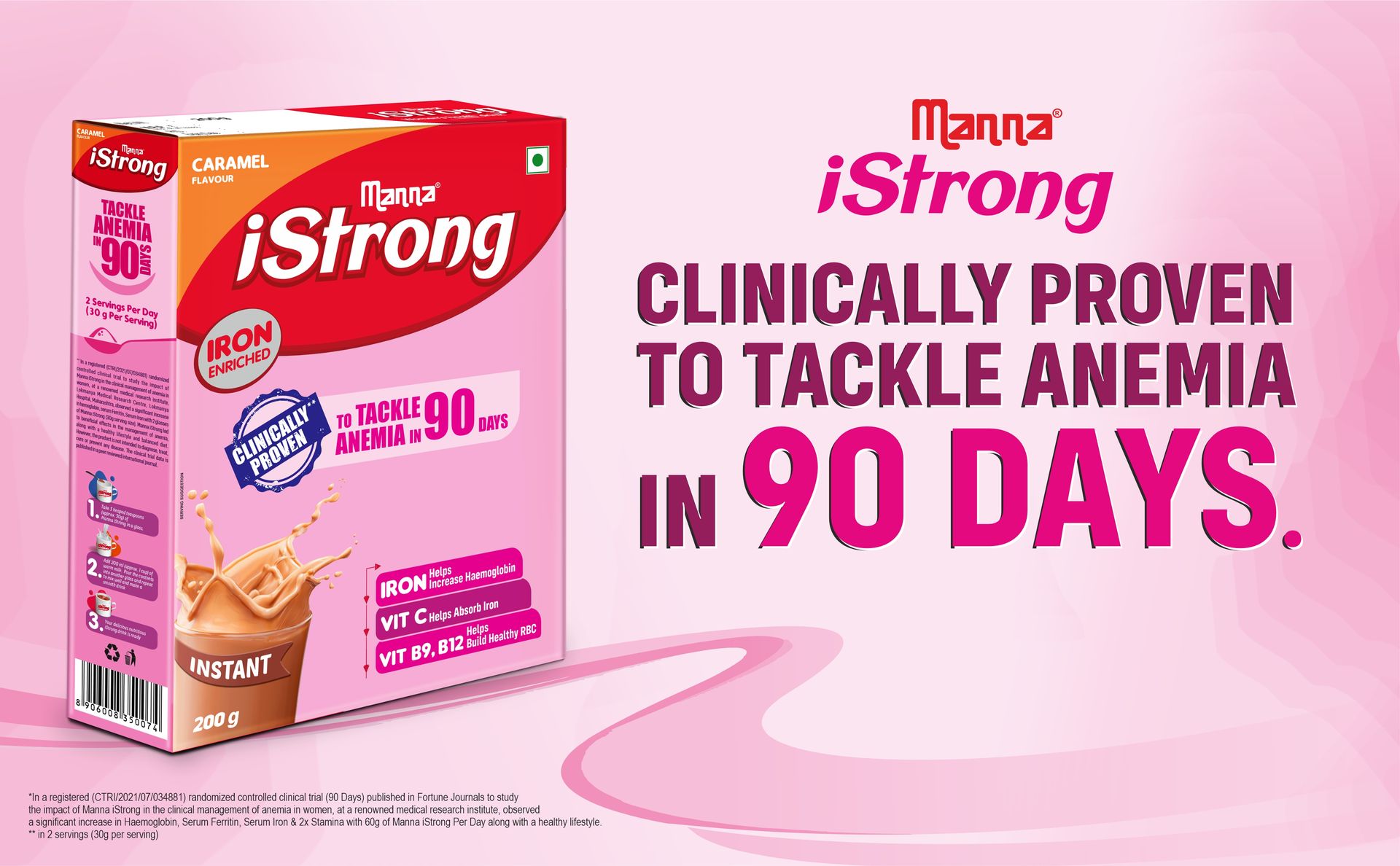 Manna iStrong Nutrition Drink Iron Supplement for Women, Clinically Proven to fight Anemia in 90 Days. Chocolate 200g