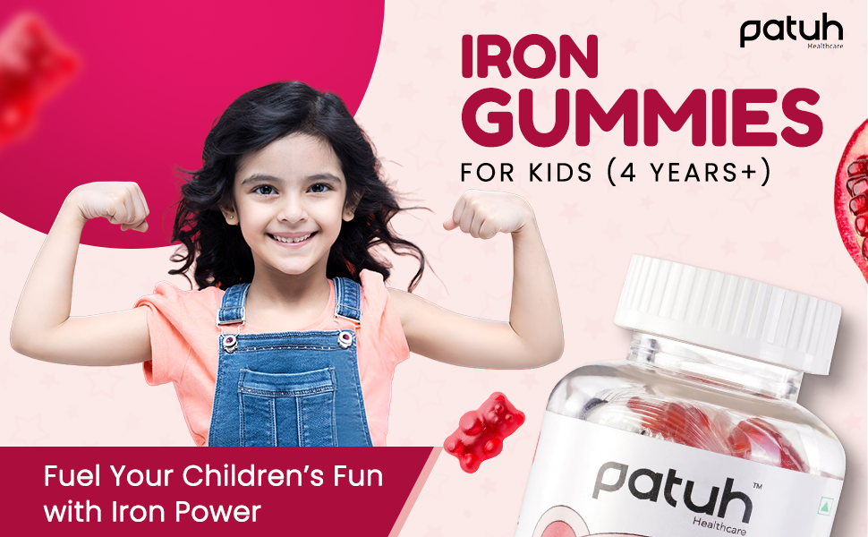 Junior Iron Gummies for Kids (4+ years), Prevent Fatigue, Boost Energy, Supports Immune System, 100% Veg, Iron Supplements for Kids (Pomegranate Flavour, 30 Gummies)