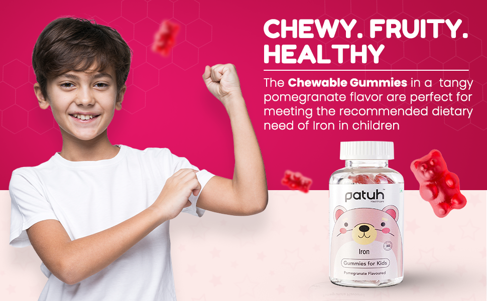 Junior Iron Gummies for Kids (4+ years), Prevent Fatigue, Boost Energy, Supports Immune System, 100% Veg, Iron Supplements for Kids (Pomegranate Flavour, 30 Gummies)