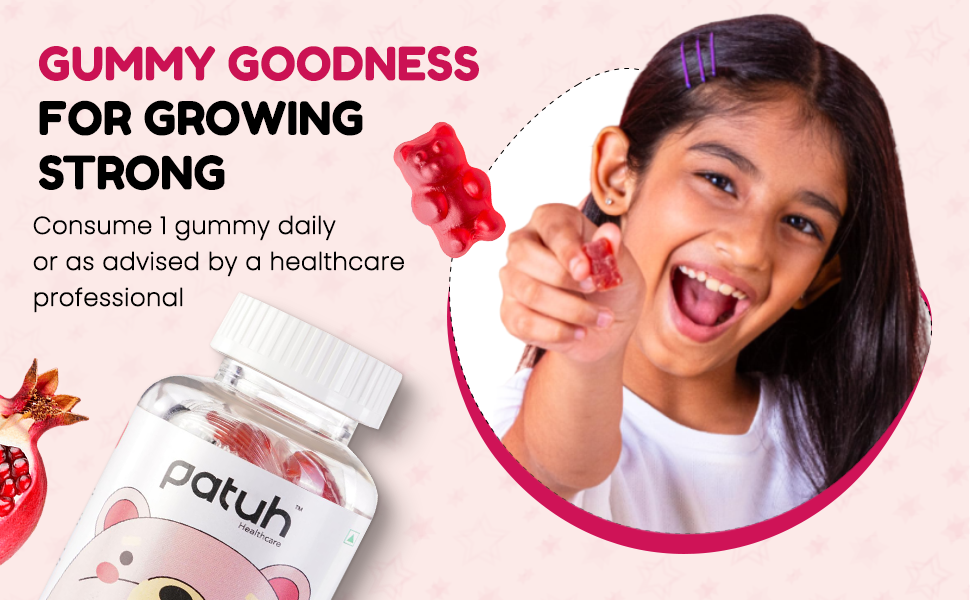 Junior Iron Gummies for Kids (4+ years), Prevent Fatigue, Boost Energy, Supports Immune System, 100% Veg, Iron Supplements for Kids (Pomegranate Flavour, 30 Gummies)