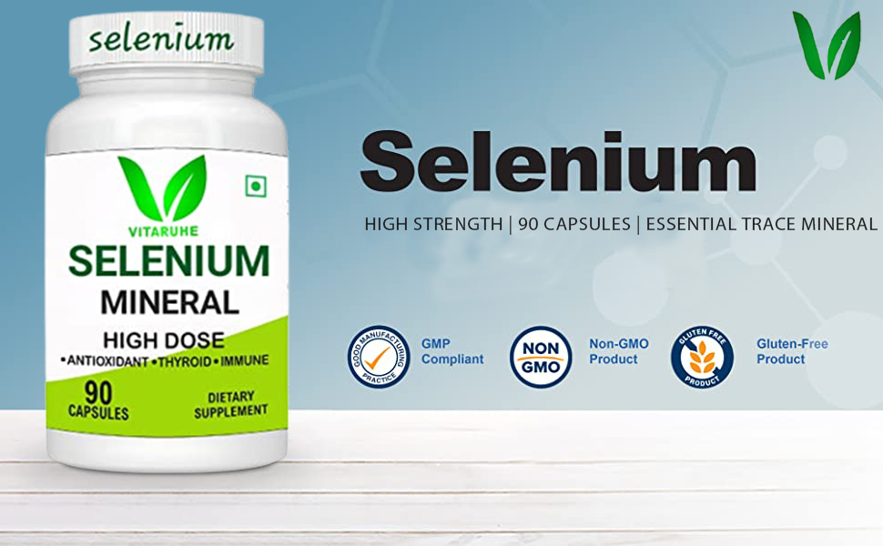 Vitaruhe® Selenium High Strength | 90 Capsules | Contributes to Normal Thyroid Function, Immune Function, Hair, Skin & Nails | Essential Trace Mineral