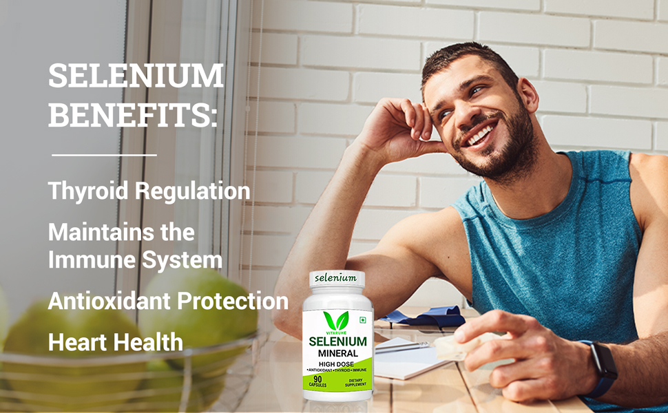 Vitaruhe® Selenium High Strength | 90 Capsules | Contributes to Normal Thyroid Function, Immune Function, Hair, Skin & Nails | Essential Trace Mineral