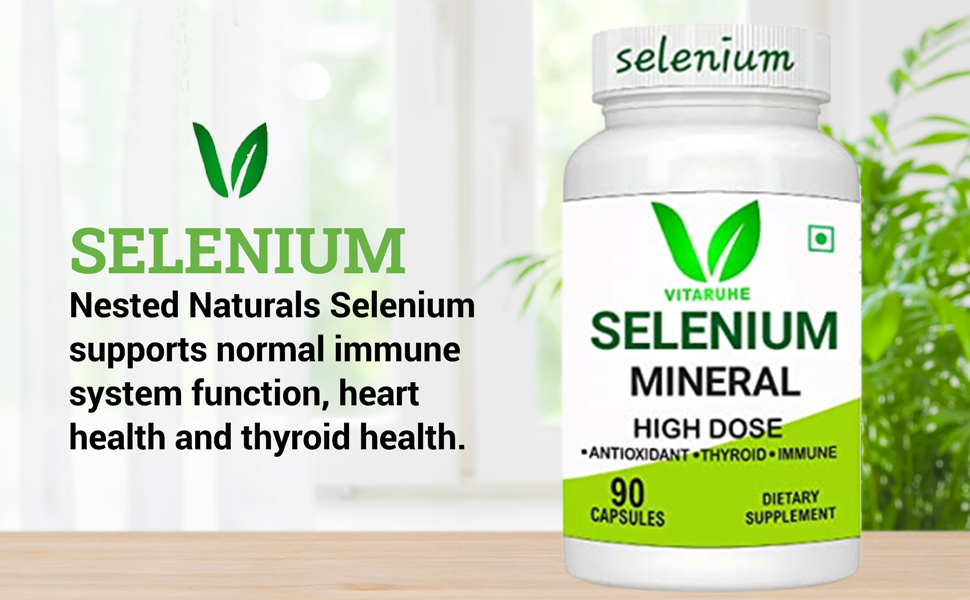 Vitaruhe® Selenium High Strength | 90 Capsules | Contributes to Normal Thyroid Function, Immune Function, Hair, Skin & Nails | Essential Trace Mineral