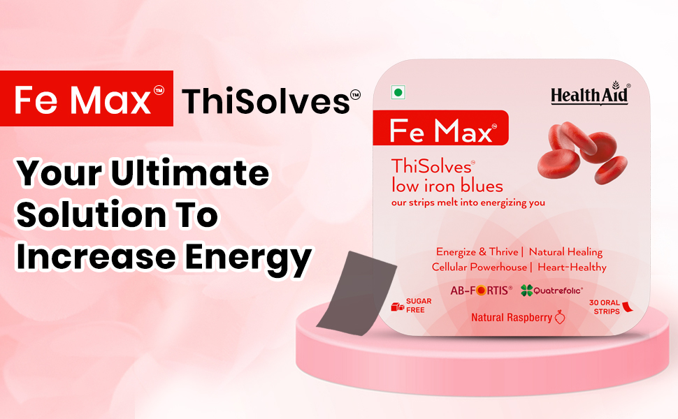 HealthAid® Fe Max™ ThiSolves™ – Iron + Folic Acid Oral Strips | With Vitamin C, Zinc & Beetroot | Haemoglobin & Energy Support | 30 Strips