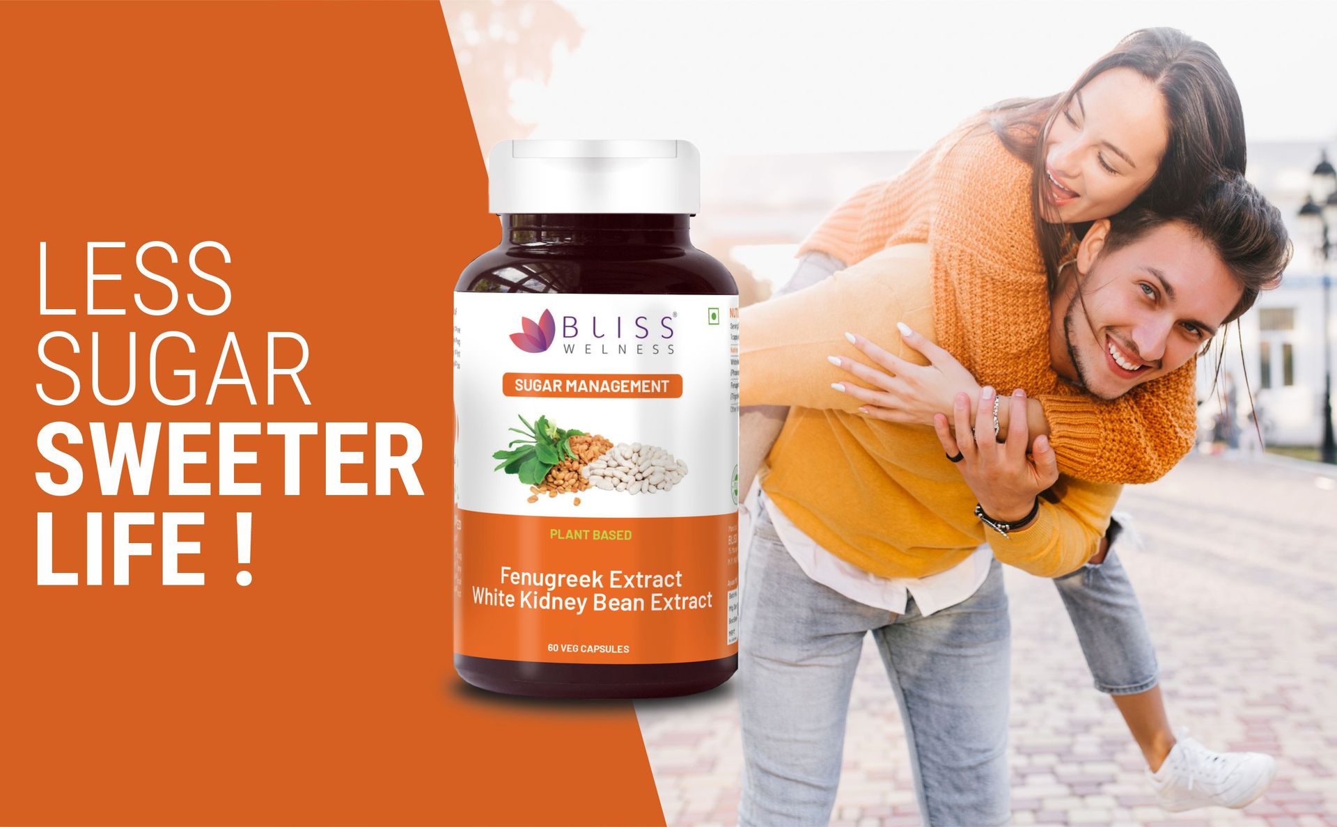 Bliss Welness Blood Sugar & Weight Management | Pure Fenugreek Extract 3X Saponins + White Kidney Bean Extract Carb Blocker | Gut Hair Skin Health Sugar Management Supplement - 60 Veg Capsules