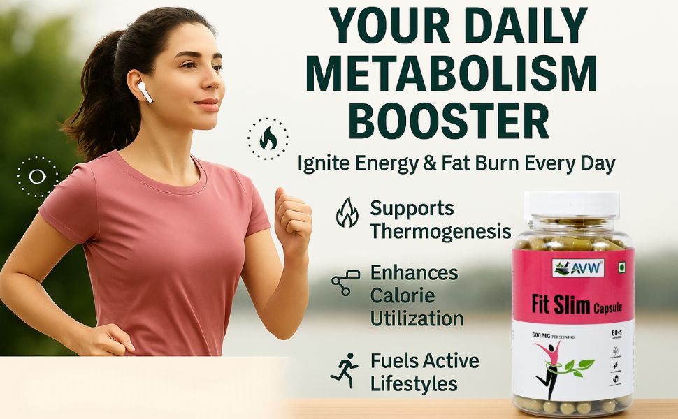AVW Fit Slim 60 Herbal Capsules | 500mg , Weight Loss Supplement for Women & Men With Green Tea , Black Pepper , Vrikshamla , Guggulu , Haritaki , Ginger , Fenugreek | Metabolism Booster, Fat Burner Weight Loss Supplement for Fat Burn, Appetite Control & Metabolism Boost |
