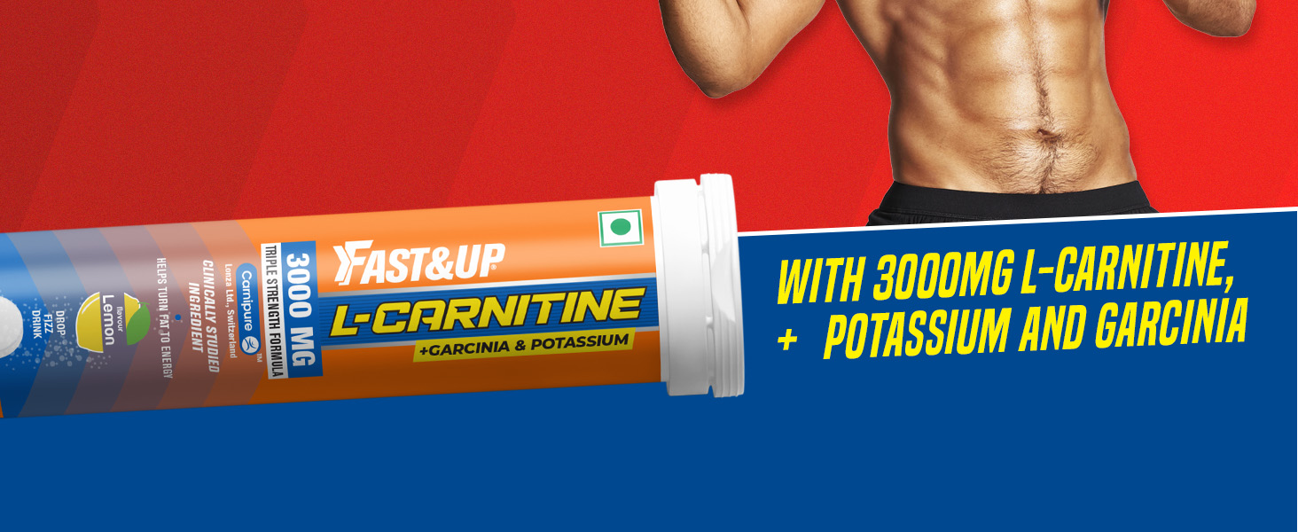 Fast&Up L Carnitine 3000mg Effervescent Tablets | Triple Action L Carnitine Supplement with Garcinia Cambogia & Potassium | Fat Burner for Weight Loss, Energy & Lean Body | Lemon Flavour, 10 Tabs (Pack of 1)