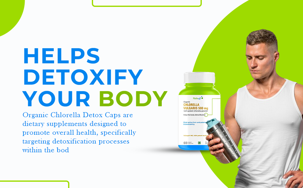 Organic Chlorella Detox Caps 500 mg | Protects Liver and promotes Health | Removes Heavy Metals & Body Toxins I 60 Veg Capsules