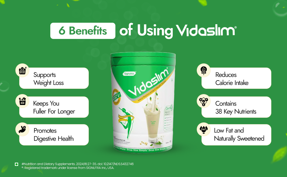 Vidaslim Caffe Latte 500g - Protein Powder For Men & Women Weight Control & Management | Clinically Proven Meal Replacement Protein Health Shake | No Added Sugars | 22.8g Protein Per Serve | Green Tea & White Kidney Bean Extracts